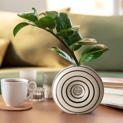 Wholesale donut-shaped concentric ceramic vase with floral design