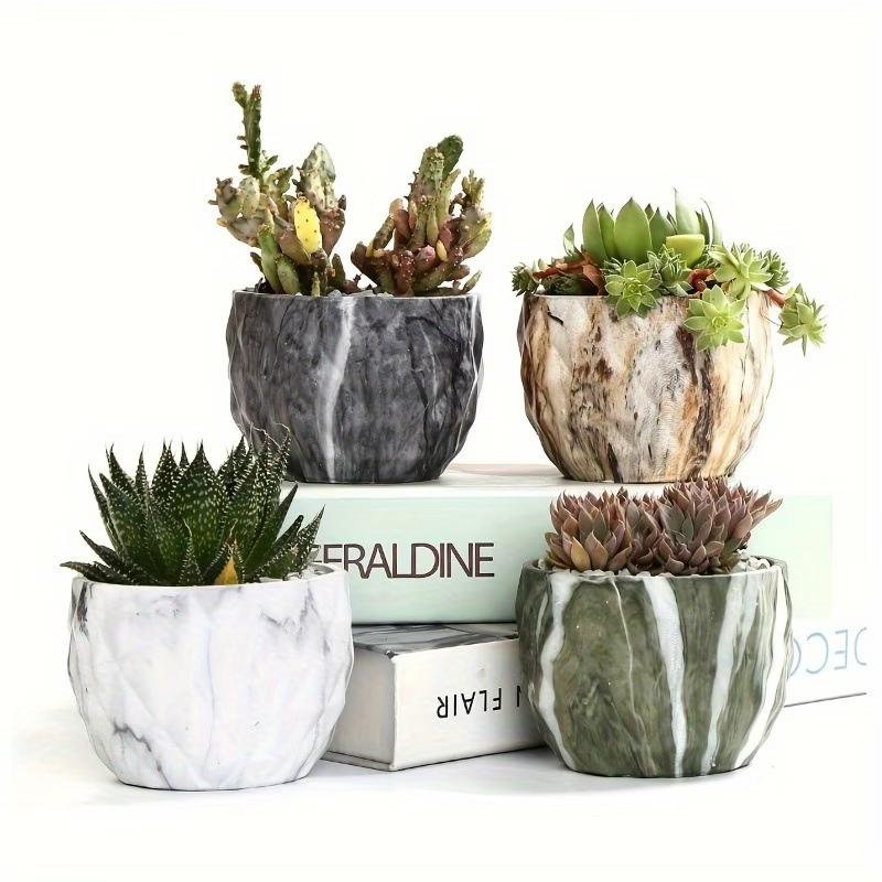 Wholesale diamond-patterned marble ceramic flower pots
