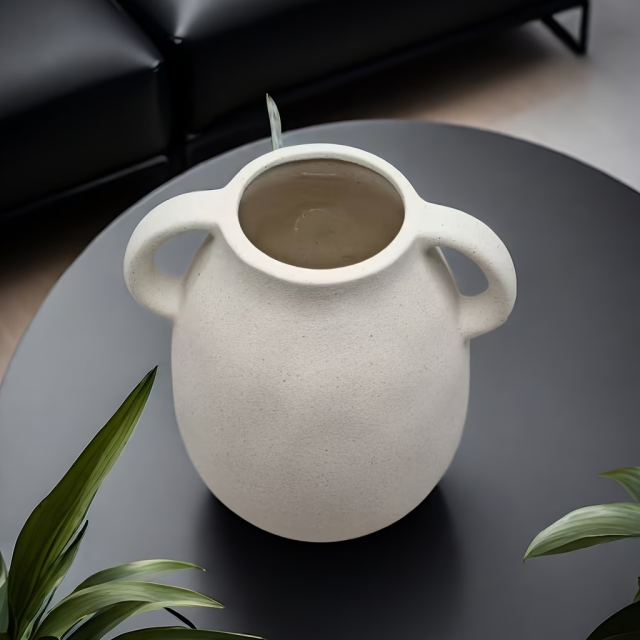 Wholesale Wabi-Sabi Style Double-Eared Thick Pottery Vase