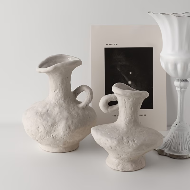 Wholesale Handmade Concave-Convex Textured Ceramic Vase with Single-Ear Handle