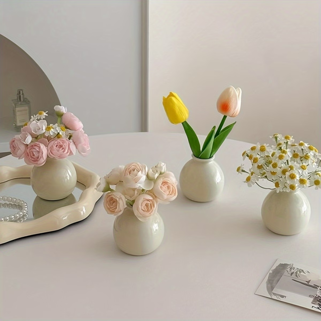 Wholesale white round ceramic mini flower vases with small floral designs