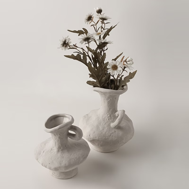 Wholesale Handmade Concave-Convex Textured Ceramic Vase with Single-Ear Handle
