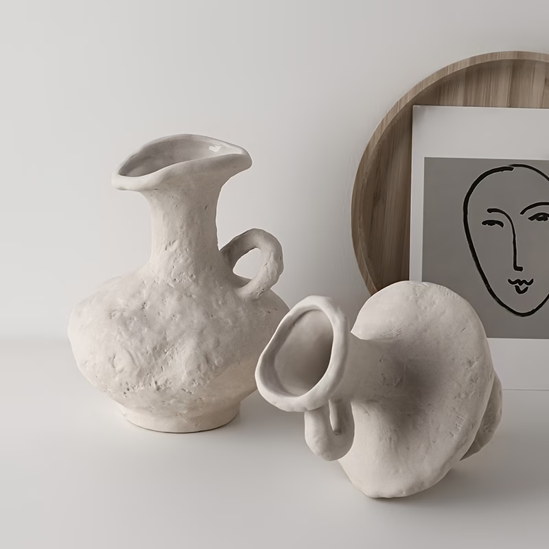 Wholesale Handmade Concave-Convex Textured Ceramic Vase with Single-Ear Handle