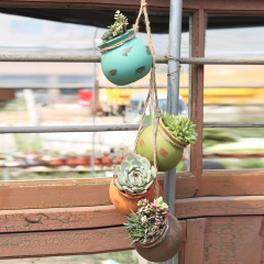 Wholesale of Seriated Ceramic Hanging Flower Pots with Rope Strands