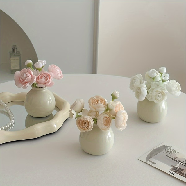 Wholesale white round ceramic mini flower vases with small floral designs