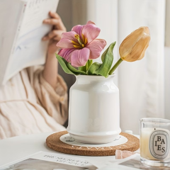 Wholesale glossy white-glazed milk jar ceramic vase with floral design