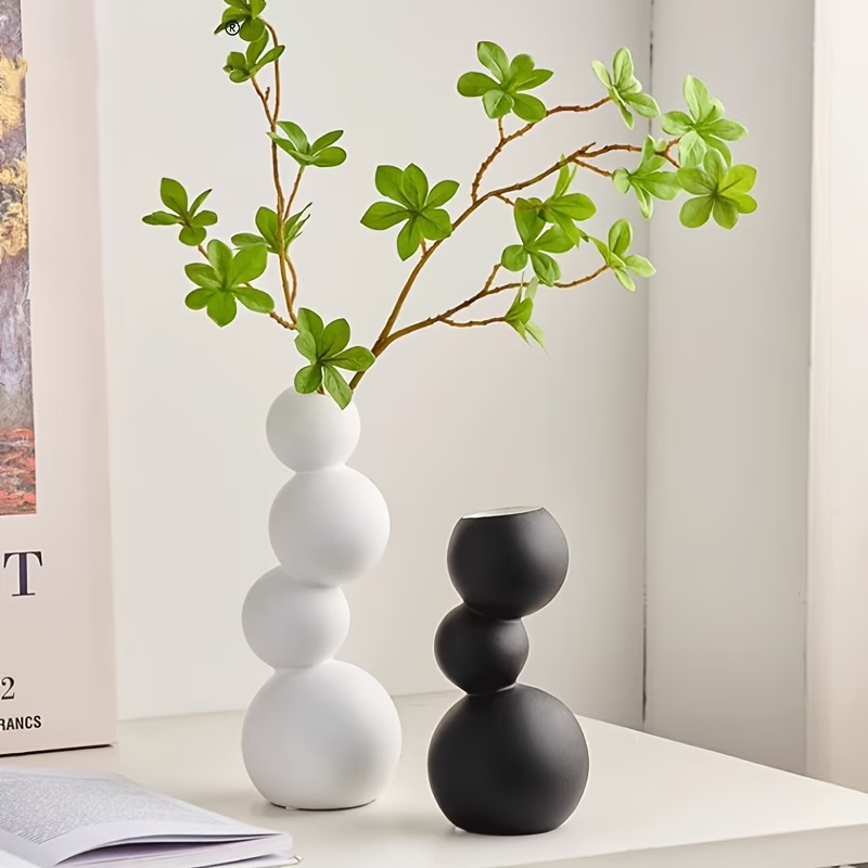Wholesale Stacked Spherical Candy Skewers with Geometric Shaped Ceramic Vase