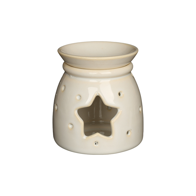 Wholesale Cream White Glossy Ceramic Wax Melt Burner & Candlestick Holder Gift Set
