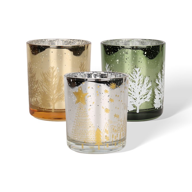 Wholesale Christmas Pattern Glass Candle Jars, Empty Glass Wax Pouring Vessels