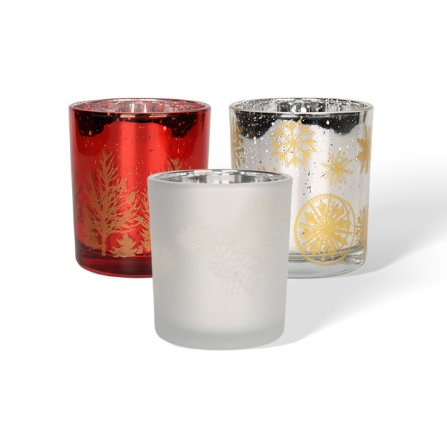 Wholesale Christmas Pattern Glass Candle Jars, Empty Glass Wax Pouring Vessels