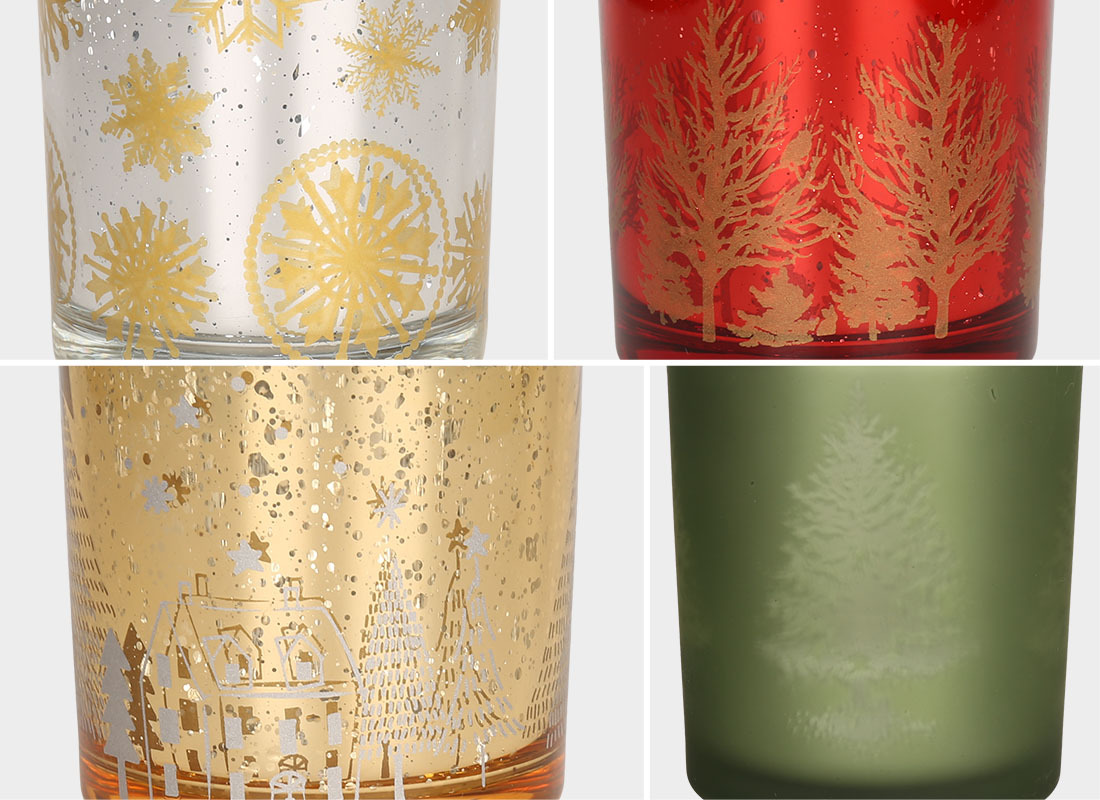 Wholesale Christmas Pattern Glass Candle Jars, Empty Glass Wax Pouring Vessels