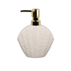 Wholesale Shell Shaped Ceramic Bathroom Accessories Set, Ceramic Seashell Soap Dish, Lotion Dispenser & Storage Tray