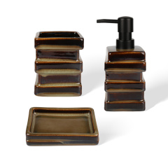 Wholesale Stacked Square Ceramic Bathroom Accessories Set, Stack‑Layer Soap Dispenser, Toothbrush Holder & Soap Dish