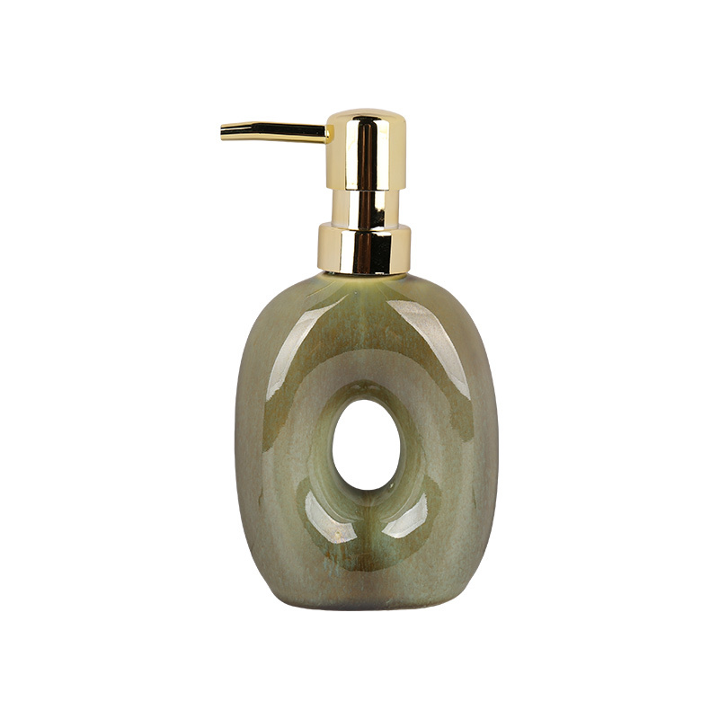 Wholesale Hollow Donut Ceramic Bathroom Accessories Set, U‑Shaped Toothbrush Holder, Soap Dispenser & Soap Dish