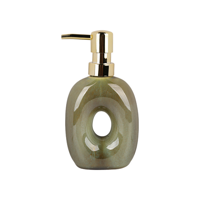 Wholesale Hollow Donut Ceramic Bathroom Accessories Set, U‑Shaped Toothbrush Holder, Soap Dispenser & Soap Dish