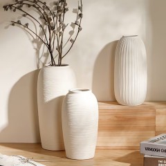 Wholesale Set of 3 Vertical Ribbed White Ceramic Vases