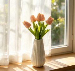 Wholesale White Ribbed Ceramic Vase
