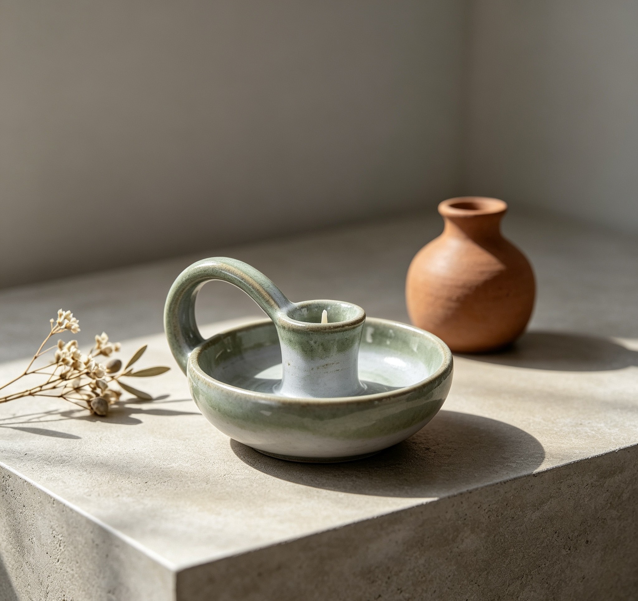 Wholesale Green Handle Ceramic Candle Holder