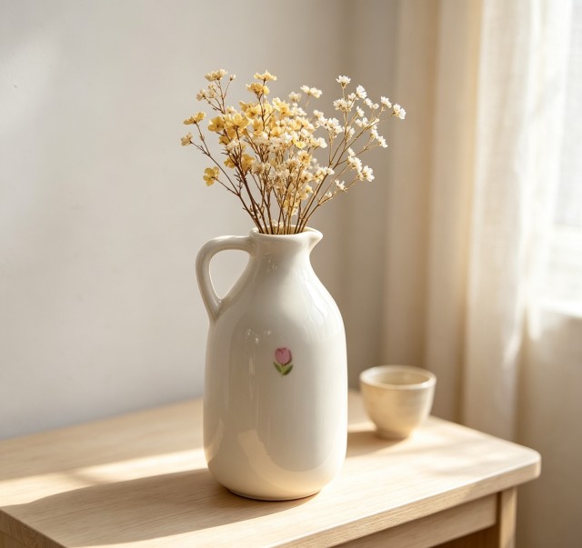 Wholesale Handle Ceramic Vase With Embossed Tulip
