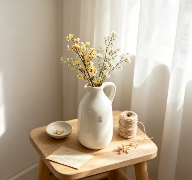 Wholesale Handle Ceramic Vase With Embossed Tulip