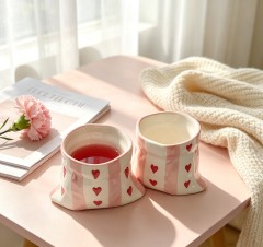Wholesale Valentine Heart Striped Ceramic Cup