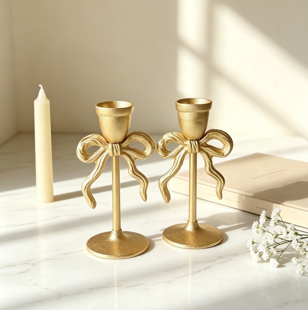 Wholesale Golden Bow Ceramic Taper Candle Holder