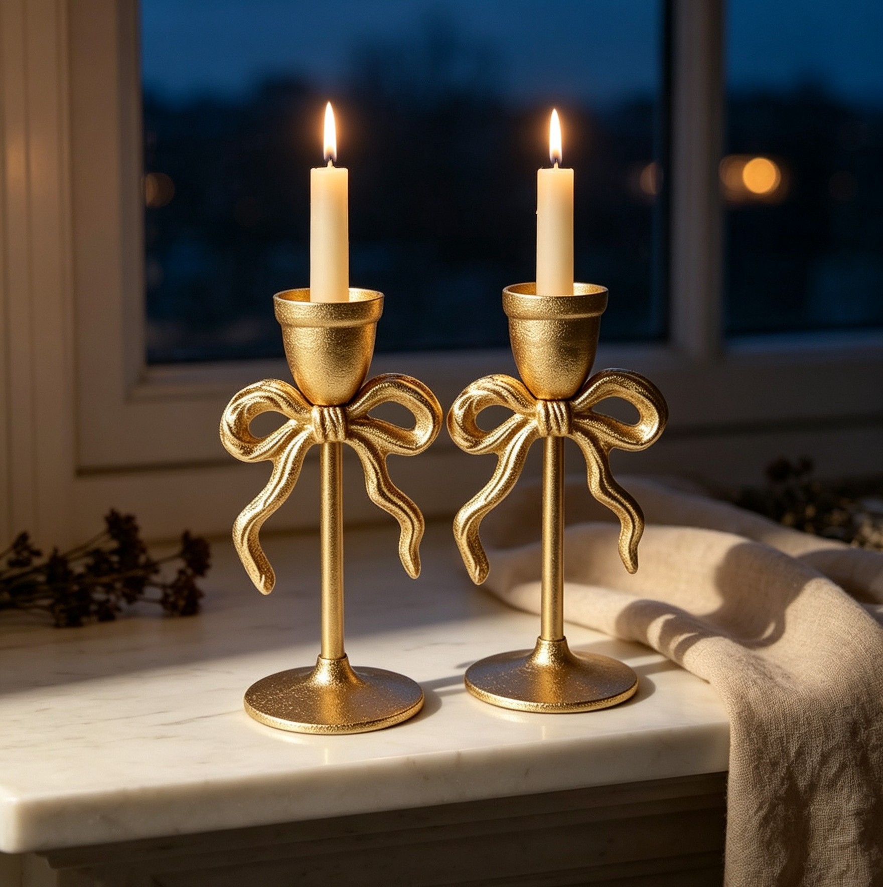 Wholesale Golden Bow Ceramic Taper Candle Holder