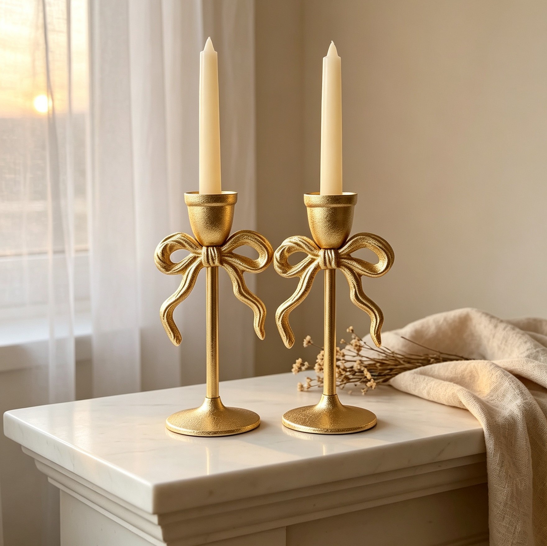 Wholesale Golden Bow Ceramic Taper Candle Holder