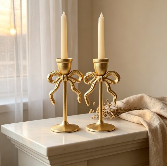 Wholesale Golden Bow Ceramic Taper Candle Holder
