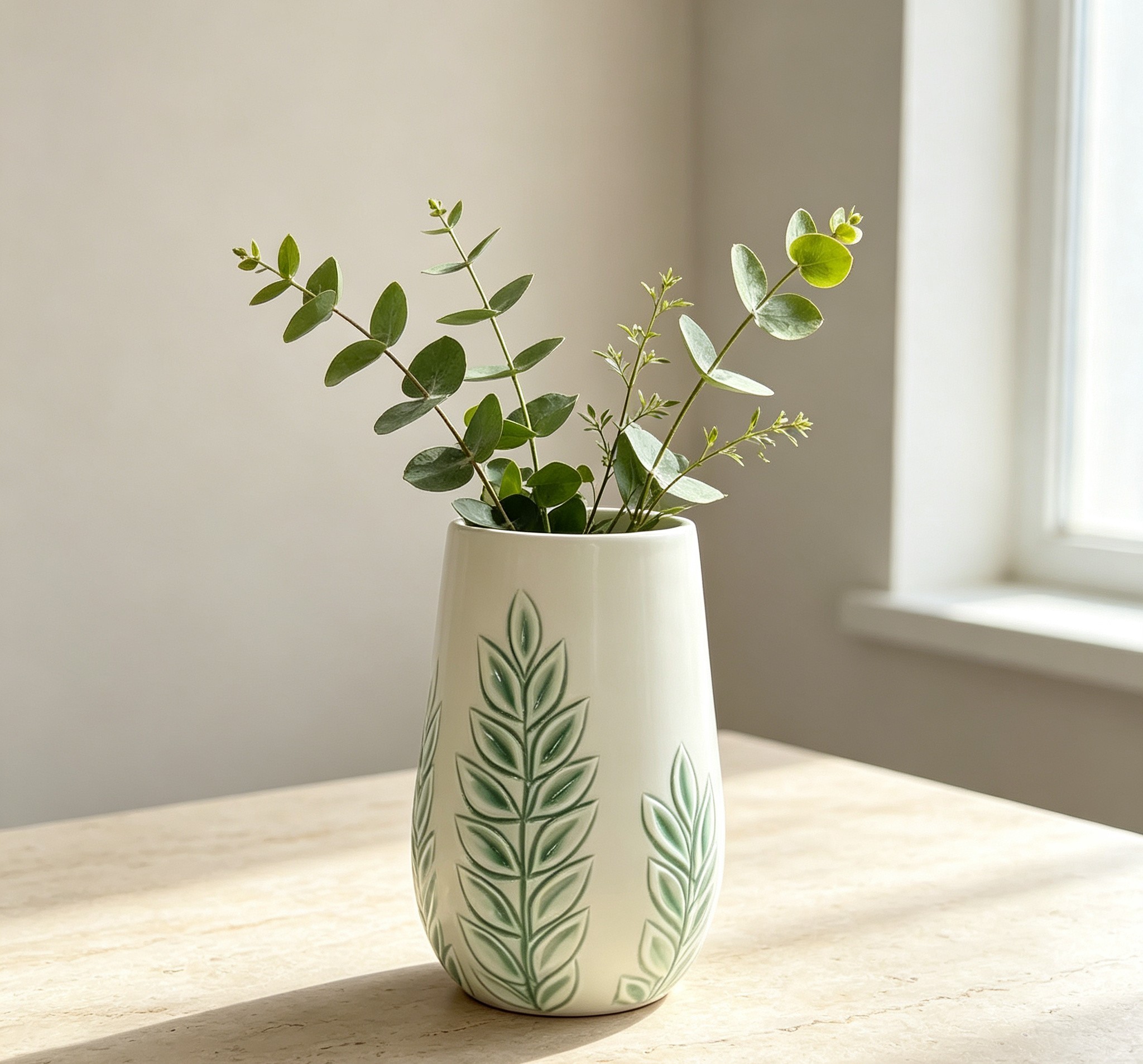 Wholesale Embossed Leaf Ceramic Vase