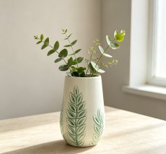 Wholesale Embossed Leaf Ceramic Vase