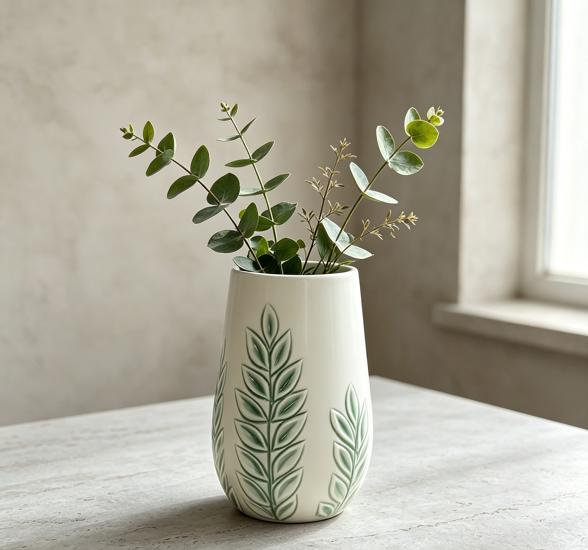 Wholesale Embossed Leaf Ceramic Vase