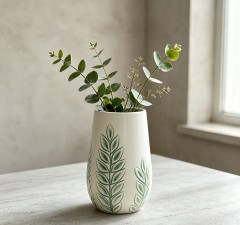 Wholesale Embossed Leaf Ceramic Vase