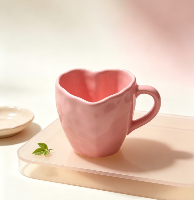 Wholesale Pink Heart Shaped Ceramic Mug