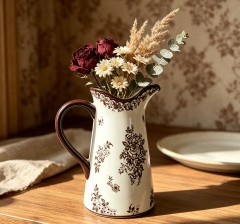 Vintage Floral Ceramic Pitcher Vase