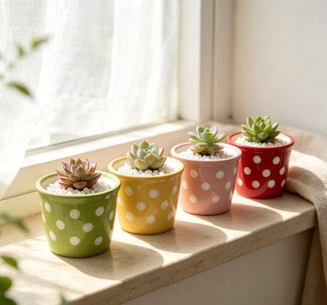 Wholesale Polka Dot Ceramic Succulent Pot, Small Round Planter Pot with Drainage for Home Garden Hotel Decor