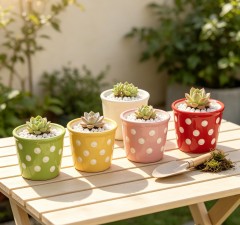 Wholesale Polka Dot Ceramic Succulent Pot, Small Round Planter Pot with Drainage for Home Garden Hotel Decor