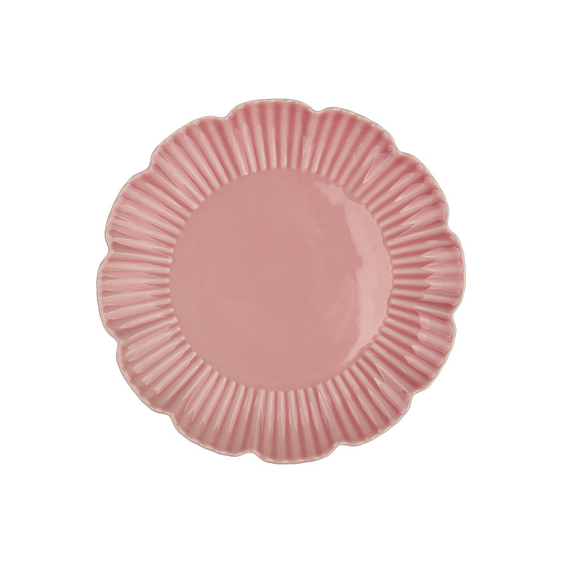 Wholesale Ribbed Petal Ceramic Tableware Set, Scalloped Edge Bowls and Plates with Mugs for Home Hotel Restaurant