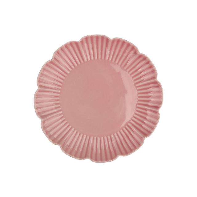 Wholesale Ribbed Petal Ceramic Tableware Set, Scalloped Edge Bowls and Plates with Mugs for Home Hotel Restaurant