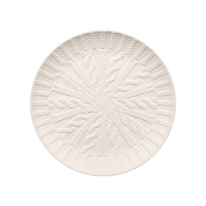 Wholesale Knitted Embossed Ceramic Tableware Set, Cable Knit Pattern Dinnerware with Mugs, Bowls and Plates for Home Hotel Restaurant