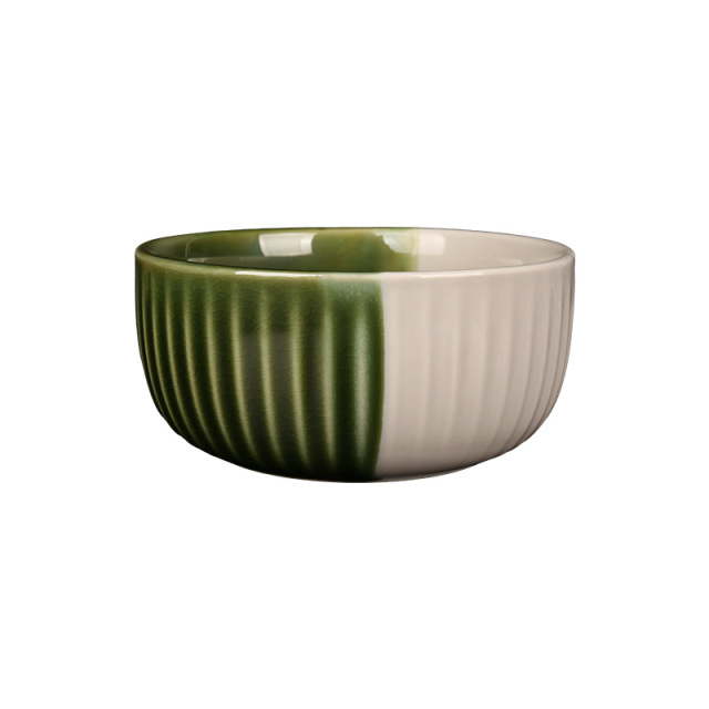 Wholesale Striped Reactive Glaze Ceramic Tableware Set, Ribbed Vintage Dinnerware with Mugs, Bowls and Plates for Home Hotel Restaurant