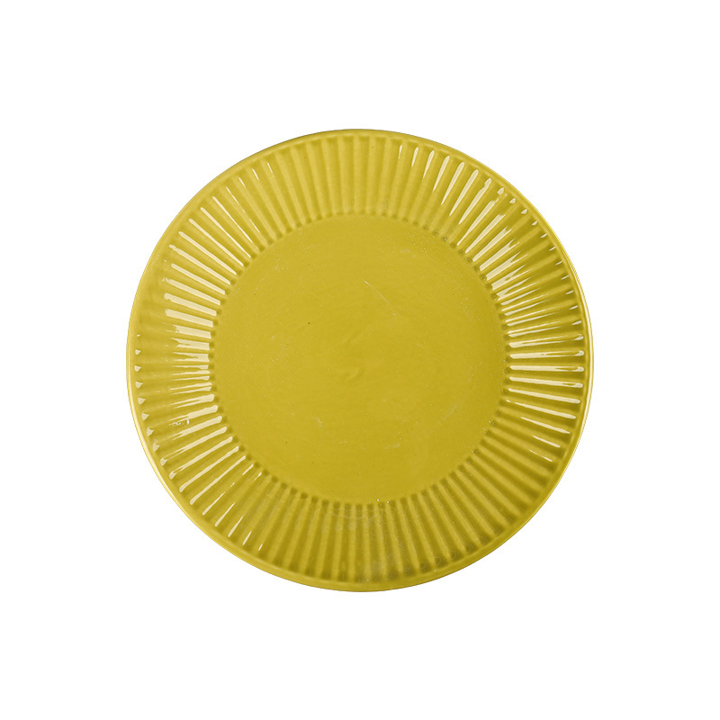 Wholesale Striped Reactive Glaze Ceramic Tableware Set, Ribbed Vintage Dinnerware with Mugs, Bowls and Plates for Home Hotel Restaurant