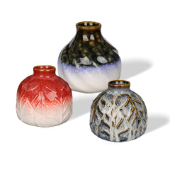 Wholesale Textured Ceramic Reed Diffuser Bottle, Embossed Leaf & Twisted Design Aroma Bottle for Home Fragrance & Hotel Decor