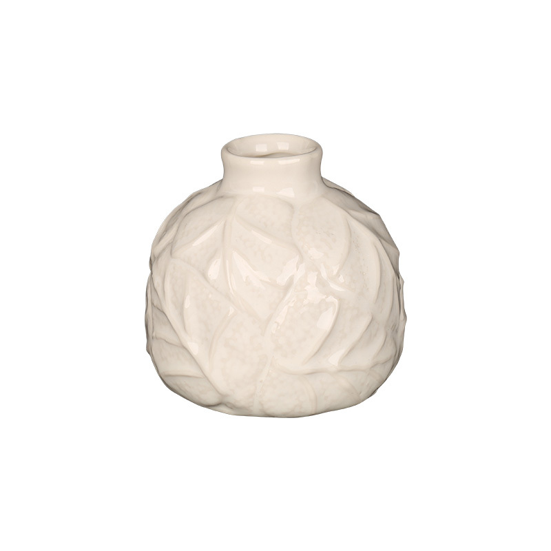 Wholesale Textured Ceramic Reed Diffuser Bottle, Embossed Leaf & Twisted Design Aroma Bottle for Home Fragrance & Hotel Decor