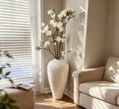 Wholesale Tall White Ceramic Floor Vase, Large Glossy Decorative Vase for Home Hotel Commercial Project Decor