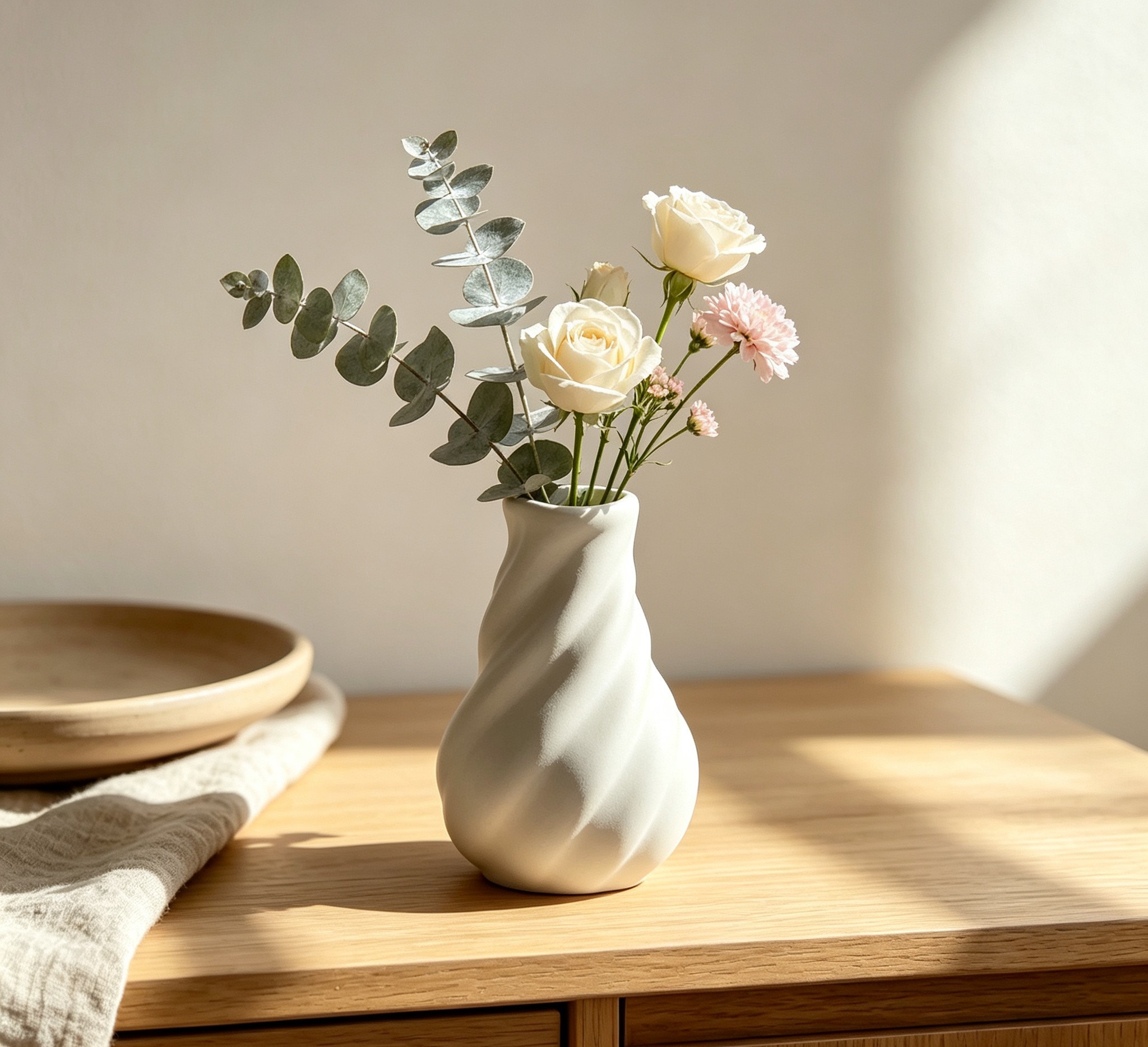 Wholesale Twisted White Ceramic Vase, Modern Minimalist Decorative Vase for Home Hotel Wedding & Dried Flower Arrangement