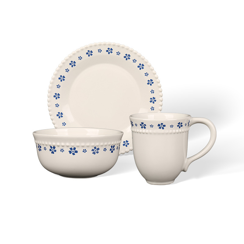 Wholesale Beaded Rim Ceramic Dinnerware Set, Stoneware Tableware for Home Restaurant Hotel