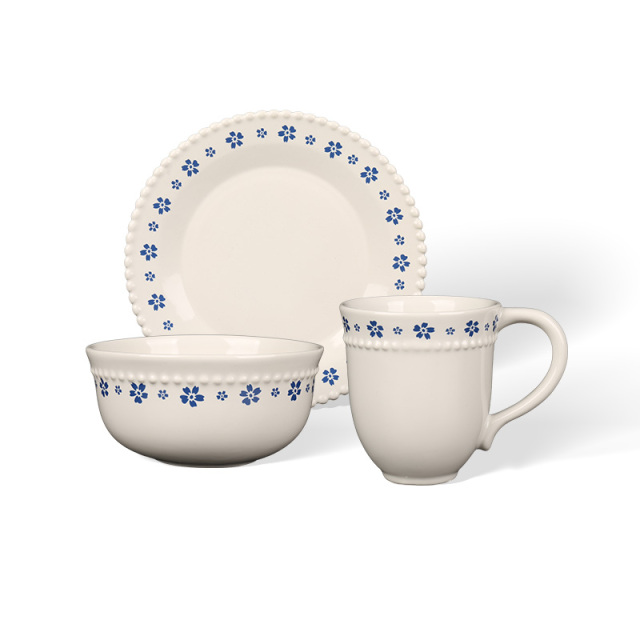 Wholesale Beaded Rim Ceramic Dinnerware Set, Stoneware Tableware for Home Restaurant Hotel