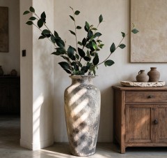 Wholesale Gray Textured Ceramic Vase, Tall Floor Vase with Hand-Painted Cracked Pattern for Home Hotel Decor
