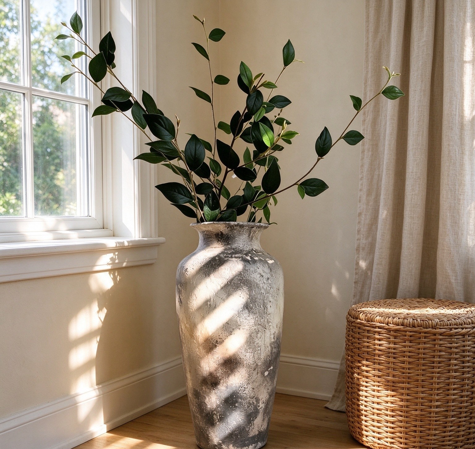 Wholesale Gray Textured Ceramic Vase, Tall Floor Vase with Hand-Painted Cracked Pattern for Home Hotel Decor